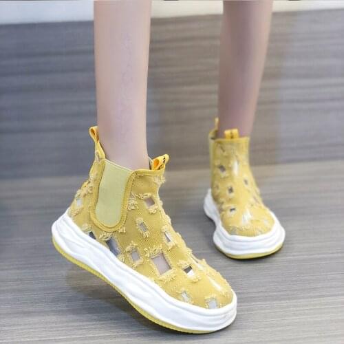 Breathable one-step sneakers womens casual platform shoes new womens shoes round toe mesh hollow platform shoes women