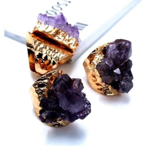 Elegant Geometric High Quality Natural Stone Ring Crystal Semi Gem Ring for Unisex Adjustable Knuckle Rings Jewelry