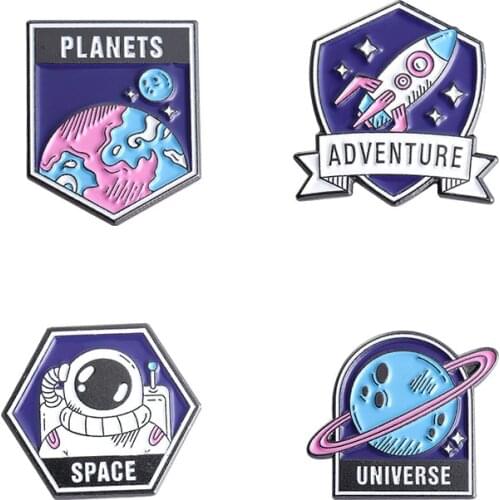 Space Astronaut Enamel Pins Planet Rocket Space Station Brooches Bag Lapel Badge Universe Adventure Jewelry Gift for Kids Friend