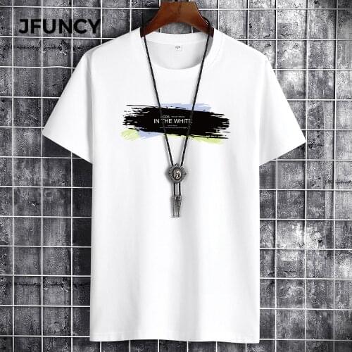 JFUNCY Summer Man Cotton Oversized T-Shirt Men Casual T-Shirt Fashion Letter Printing Short SleeveTop Comfortable Men T-Shirt