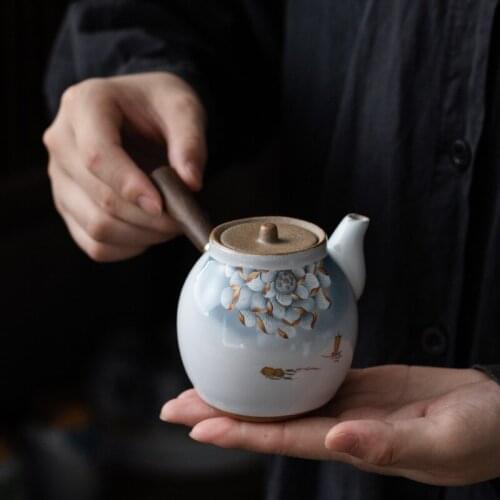 Azure Ruihe Side Handle Pot Chinese Ceramic Kung Fu Teapot Stoneware Horizontal Small Tea Set Custom Hot Sale