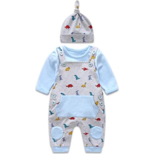 Baby boy dinosaur suit，Infant Long Sleeve+Tops+Hat+Overalls Casual Clothes