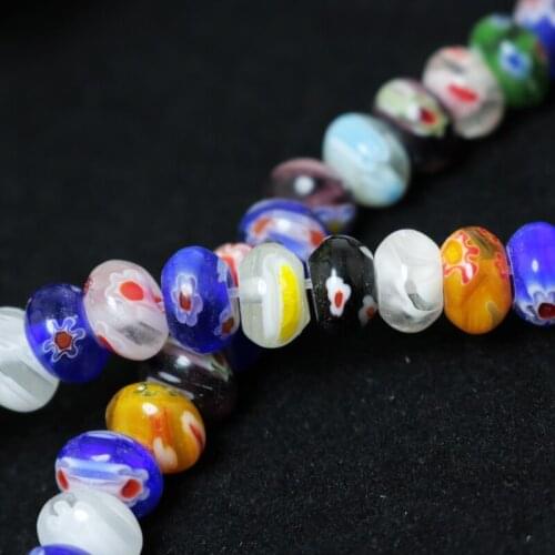 Beautiful Bead 75pcs Rondelle Shape Millefiori Flower Lampwork Glass Beads 7mm