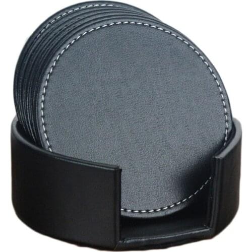 Creative Pu Leather Marble Coaster Drink Coffee Cup Mat Tea Pad Dining Table Placemats Table Decoration with Tray 6pcs/set