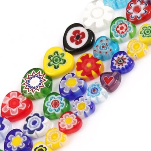 Millefiori Flower Lampwork Glass Beads Heart Shape Loose Beads for Jewelry Making 8/10/12mm 15'' Diy Bracelet Crafts Accessories