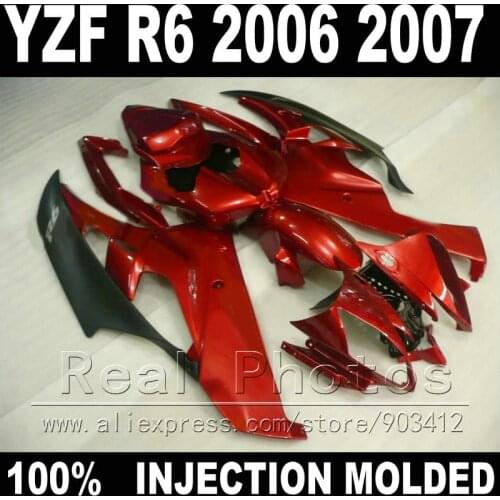 MOTOMARTS 100% Fit for YAMAHA R6 fairing kit 2006 2007 Injection molding claret-red matte black 06 07 YZF R6 fairings