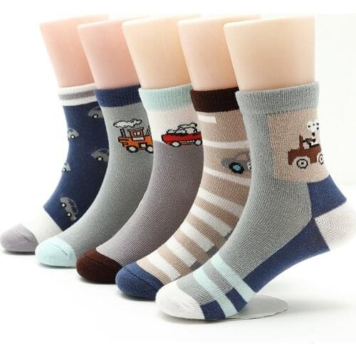 5 Pairs / Lot Kids Socks Autumn Winter Cotton Cartoon Boys Socks 2-15 Year Children Socks