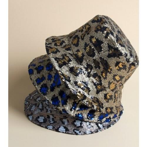 New spring leopard print sequin hat European fisherman hat woman vintage painter basin hat Korean version of any match