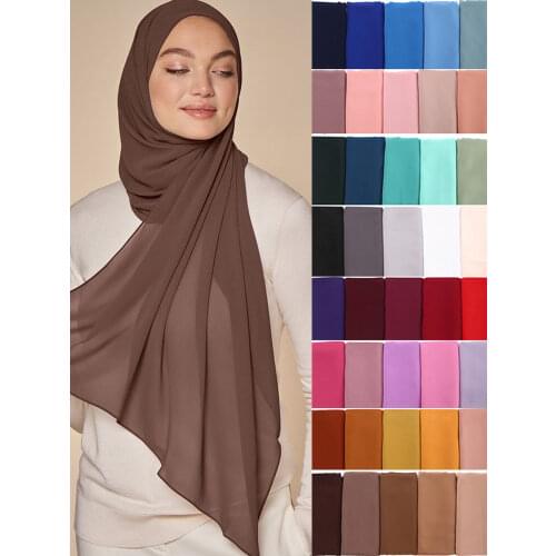 Plain Color Muslim Chiffon Scarf Hijab Headband Female Islamic Head Cover Shawls Wraps for Women Hijabs Hair Scarves Headscarf