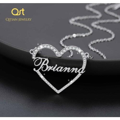 Personalized Heart Name Necklace Stainless Steel Custom Charm Nameplate Necklace Iced out Name Necklace for Womens Jewelry Gift