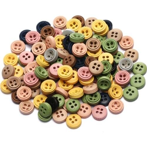 100pcs Mixed Colorful Round 9mm Natural Wooden Button For Needlework Childrens Clothing Sewing Accessories Button Decoration