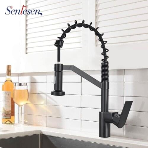 Senlesen Black Kitchen Faucet Pull-down Spring Kitchen Tap Hot Cold Water Kitchen Mixer Tap Sink Faucet Brass Torneira