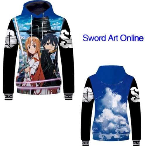 3D print Sweatshirt Hoodies Sword Art Online Asuna Kirito Anime cosplay Men Women casual Pullovers Long-sleeve Cosplay Costume