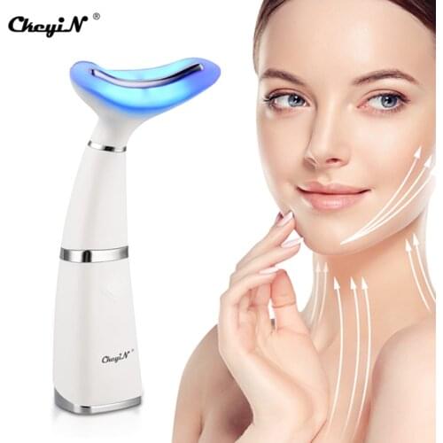 CkeyiN LED Light Face Beauty Massager Therapy Vibration Rejuvenation Heating Shoulder Neck Relaxation Face Cleaner Skin Lift
