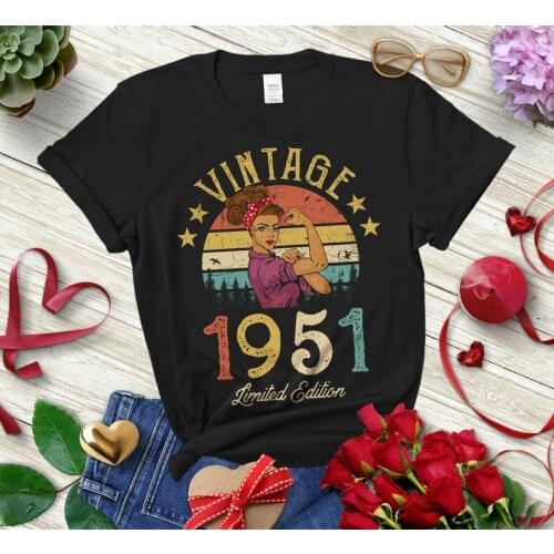 Vintage 1951 Limited Edition Retro 70th Birthday Gift Idea for Grandmom Shirt Color printing cotton Fashion O Neck Short Sleeve