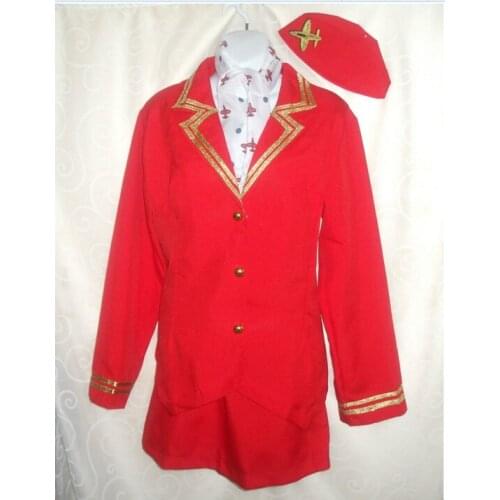 Adult Flight Attendant Costume Womens Ladies Air Stewardess Fancy Dress Outfit red fancy dress costume COLDKER ECOPARTY