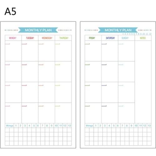 6 Holes Refill Inner Paper Diary Week Month Planner for A5 Loose Leaf Notebook