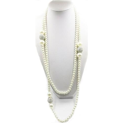 Couldxin Pearl Sweater Necklaces Long Round Natural White 10-18mm Imitation Pearl Necklace Endless charm necklace