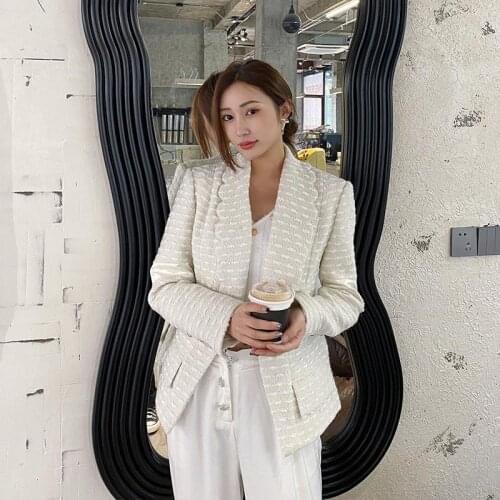 High Fashion One Button Petal Lapel Braided White Slim Suit Tweed Short Jacket Women Fall Winter Elegant Luxury Brand Clothes