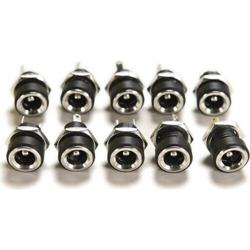 10 Stuks Dc Voeding Jack Socket Female Panel Mount Connector 2-Pin 5.5X2.1 Mm Plug Adapter 2 Terminal Types 3A 12 V