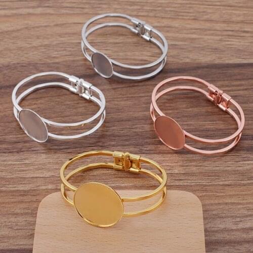 10pcs DIY Bangle Bracelet with 20mm 25mm 30mm Round Bezel Cameo Glass Cabochon Base Blanks Cuff Bracelet Settings for Women Men