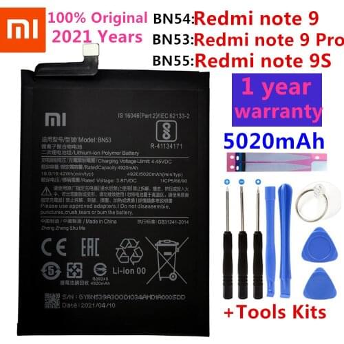 100% Original 5020mAh BN53 BN54 BN55 Replacement Battery For Xiaomi Redmi note 9 Pro 9S Bateria Mobile Phone Batteries Tools