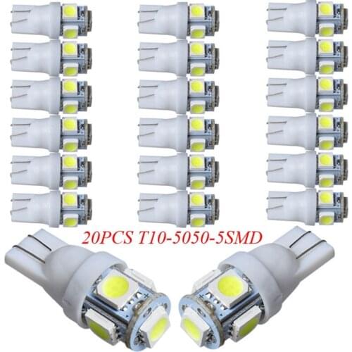 20Pcs White T10 W5W 5050 5SMD 168 194 192 DC 24V License Plate Led Bulbs For Car Interior Lights Reading Light Trunk Light Bulb