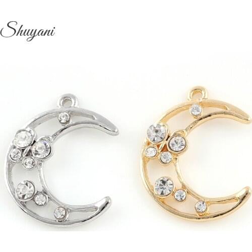 20PCS Silver Gold Color Crystal Moon Shape Necklace Charms Pendant Alloy Metal Bracelet Making Findings