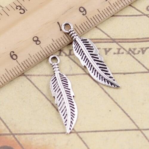 20pcs Charms Double Sided Feather 30x8mm Tibetan Silver Color Pendants Antique Jewelry Making DIY Handmade Craft Pendant