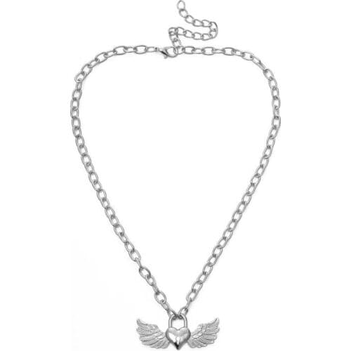 2021 Hip hop Street Girls Sexy Clavicle Chain Choker Necklaces Punk Gold Silver Color Heart Wing Pendant Necklace Women Jewelry