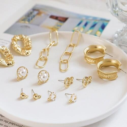 6pcs Long gold-clad geometric round pearl stud earrings for women nails with hanging trendy Female jewelry material accessories