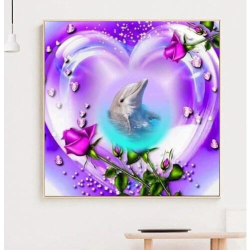 Love Dolphin 5D DIY Full Round Drill Diamond Painting Cartoon Animal Mosaic