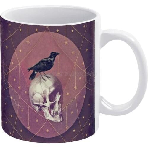 Crow And Skull Collage White Mug 11oz Ceramic Tea Cup Coffee Mug Friends Birthday Gift Crow Skull Collage Vintage Old Halloween