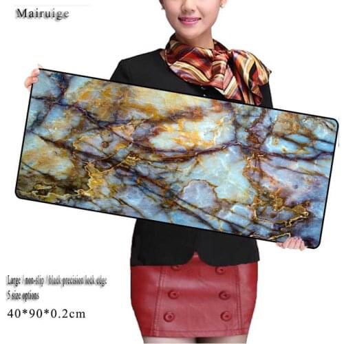 Mairuige White and Golden Marble Office Laptop Desk Mouse Pad Edge Soft Rubber Non-slip 3mm Thickness Table Mats for LOL CS Go