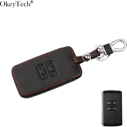 Okeytech Car Leather Remote Key Case Cover Keychain Key Protective Shell 4 Buttons For Renault 2016 Kadjar Free Shipping
