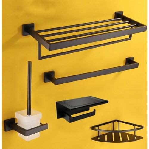 Black 304 Stainless Steel Towel Rack Home Decoration Rack Towel Rack Bathroom Hardware Pendant Set