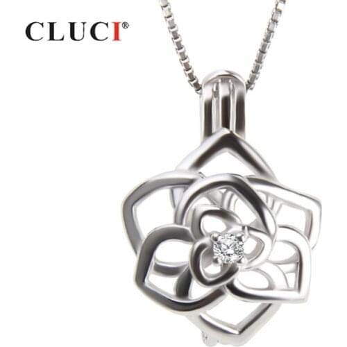 CLUCI 925 Sterling Silver Beautiful Flower Charms Pendant Women Jewelry Real Silver 925 Flower Pearl Cage Locket SC310SB
