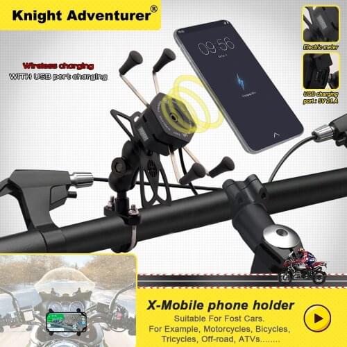 Motorcycle Phone Holder for Moto Motorbike X-Grip Mirror Mobile Stand Support USB Charger Wireless Charging Cellphone Mount