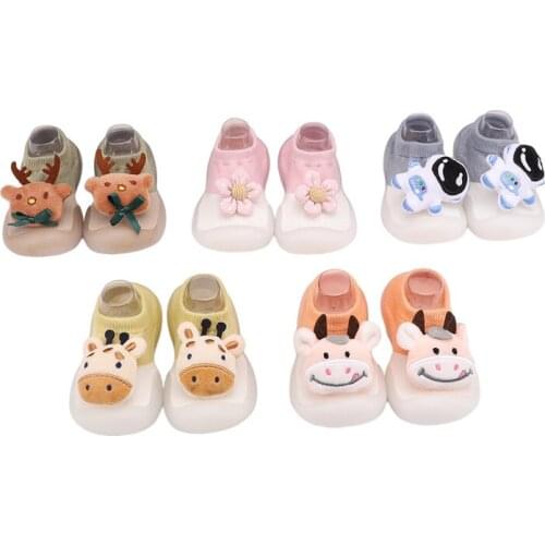 Baby Toddler 3D Flower Cow Deer Shoes Non-Slip Anti-Off Foot Short Floor Knitted Socks First Walker 5Kinds 5Size 083 KeDing