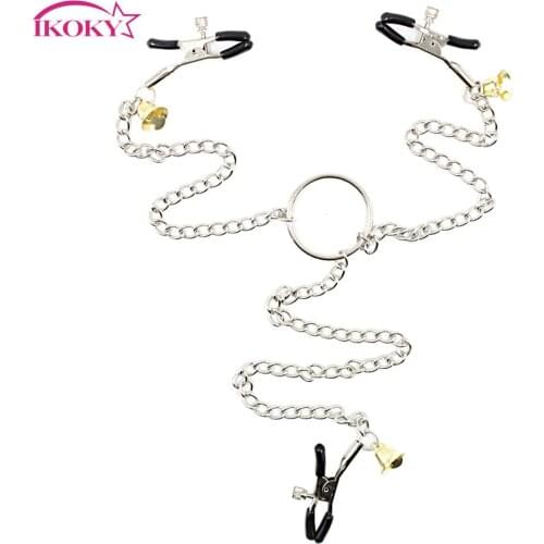 IKOKY SM Bondage Sex Toys for Couple Nipple Clamps Nipple Stimulator Metal Chain Stainless Steel Adult Games Erotic Toys