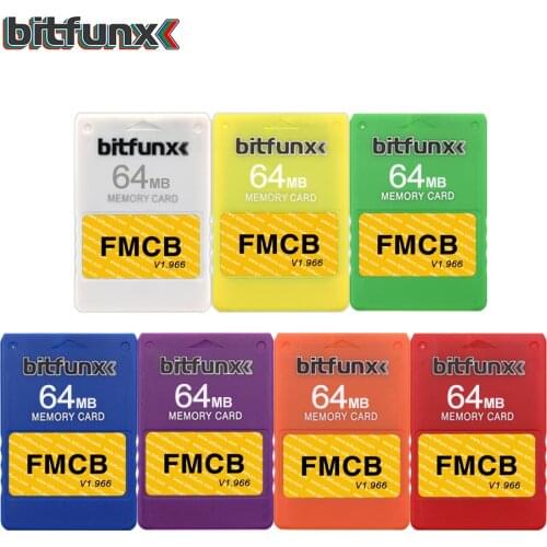 Bitfunx 64mb Memory Card PS2 FMCB Free Mcboot OPL Save Games for Playstation2 Retro Video Game Console Purple Blue Multi Color