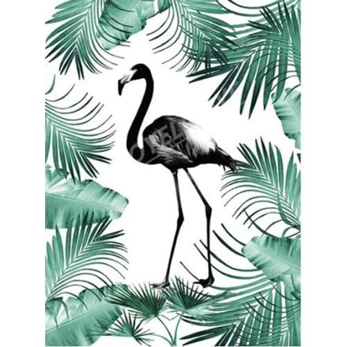 Watercolor Green Plants Leaves Diamond Paintings Nordic Flamingo Embroidery 5D DIY Cross-Stitch Mosaic Rhinestones Decor FG1352