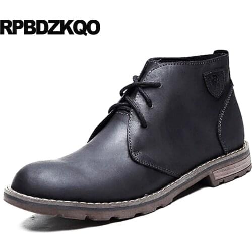 Brown Ankle 2018 Shoes Black Genuine Leather Retro Handmade Lace Up Booties Full Grain Boots Autumn Men Vintage Short Chukka
