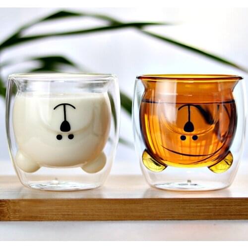 Creative Cartoon Bear Coffee Mug Double Glass Ms. Milk Mug Transparent Cute Juice Cup Lovers Flower Tea Cup Color glass
