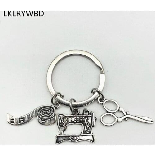 LKLRYWBD 2019 / Creative Sewing Machine Key Ring Tape Measure Key Chain Scissors Key Ring Men and Women Meaning Key Chain