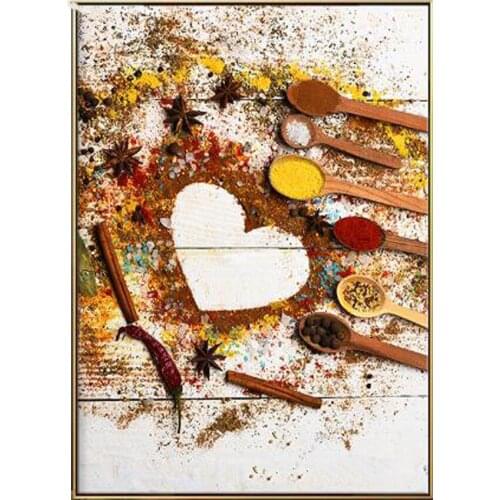 Full Square Diamond Painting Spoons With Salt Spices Peppers Restaurant Kitchen Decor Diamond Mosaic pictures rhinestones E614