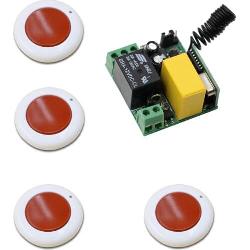 Fashion Simple AC220V 1CH Radio Controller RF Wireless Remote Control Switch 4pcs Wall Round Transmitters and Mini Receiver Top