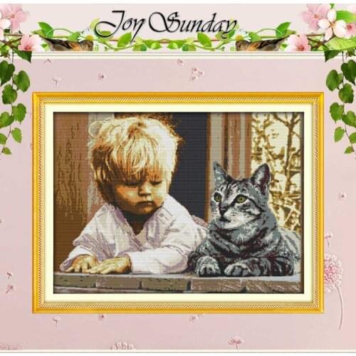 The Boy and Cat Patterns Counted Cross Stitch DIY 11CT 14CT Cross Stitch Set Chinese Cross-stitch Kits Embroidery Needlework