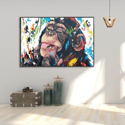 Wall graffiti Art Canvas Painting Abstract Animal Art Canvas Prints Orangutan Biting a Finger For Kids Room Cuadros Home Decor