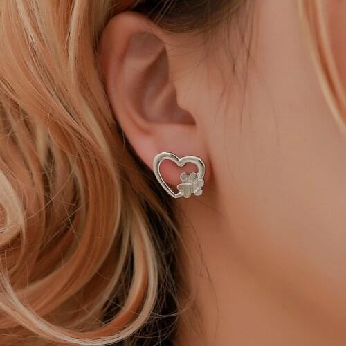 New Creative Simple Alloy Love Dog Claw Hollow Earrings For Women Korean Pop Cute Metal Stud Accessories Wholesale